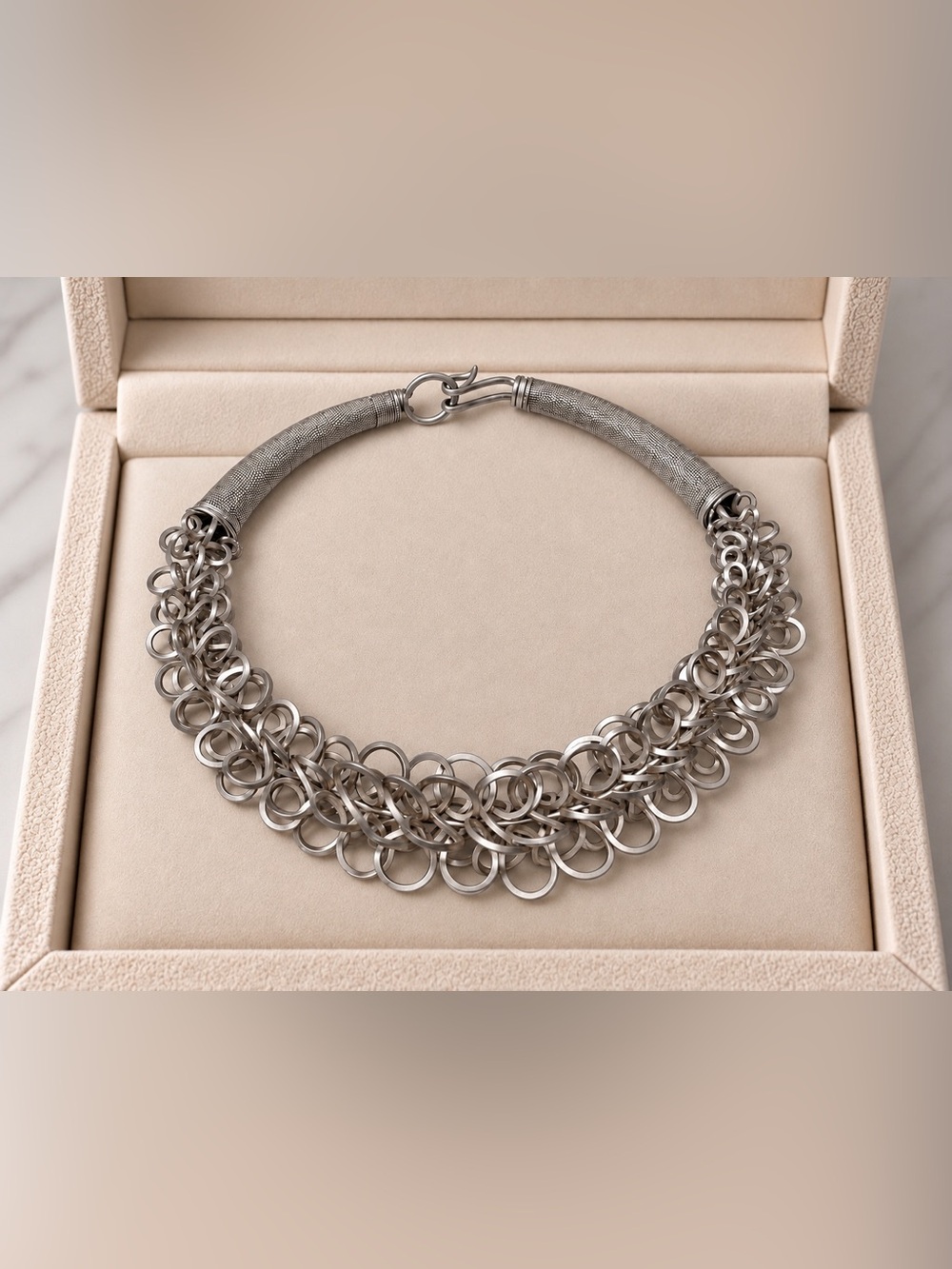 Sterling Silver Multi-Ring Chain Statement Necklace